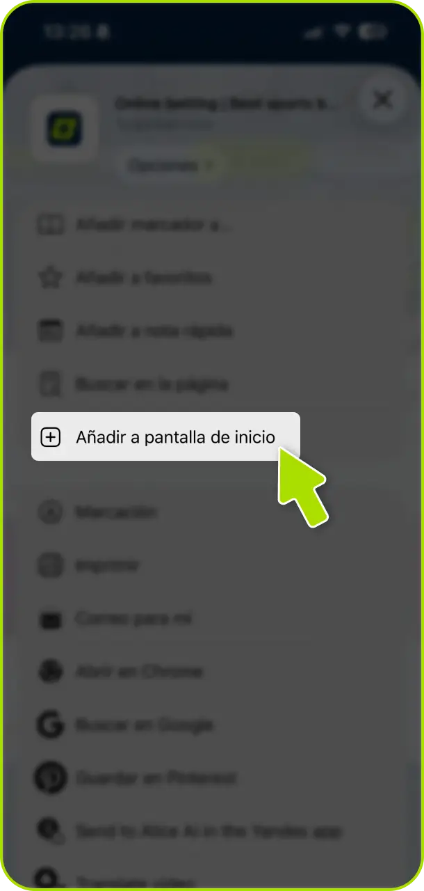 Abrí la opción de "Agregar a la pantalla de inicio" en el navegador Safari desde Jugabet Argentina.