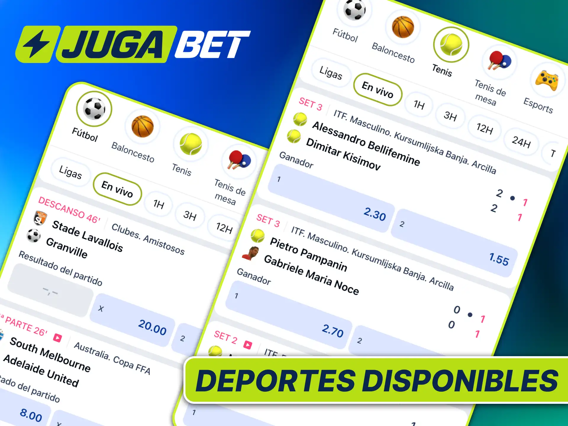 Explorá la amplia variedad de deportes disponibles en la app de apuestas de Jugabet Argentina para hacer tus pronósticos.