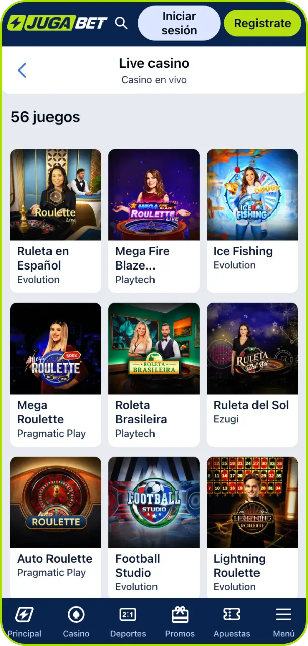 Explora la interfaz del casino en la app de Jugabet Argentina y disfruta de la mejor experiencia de juego.