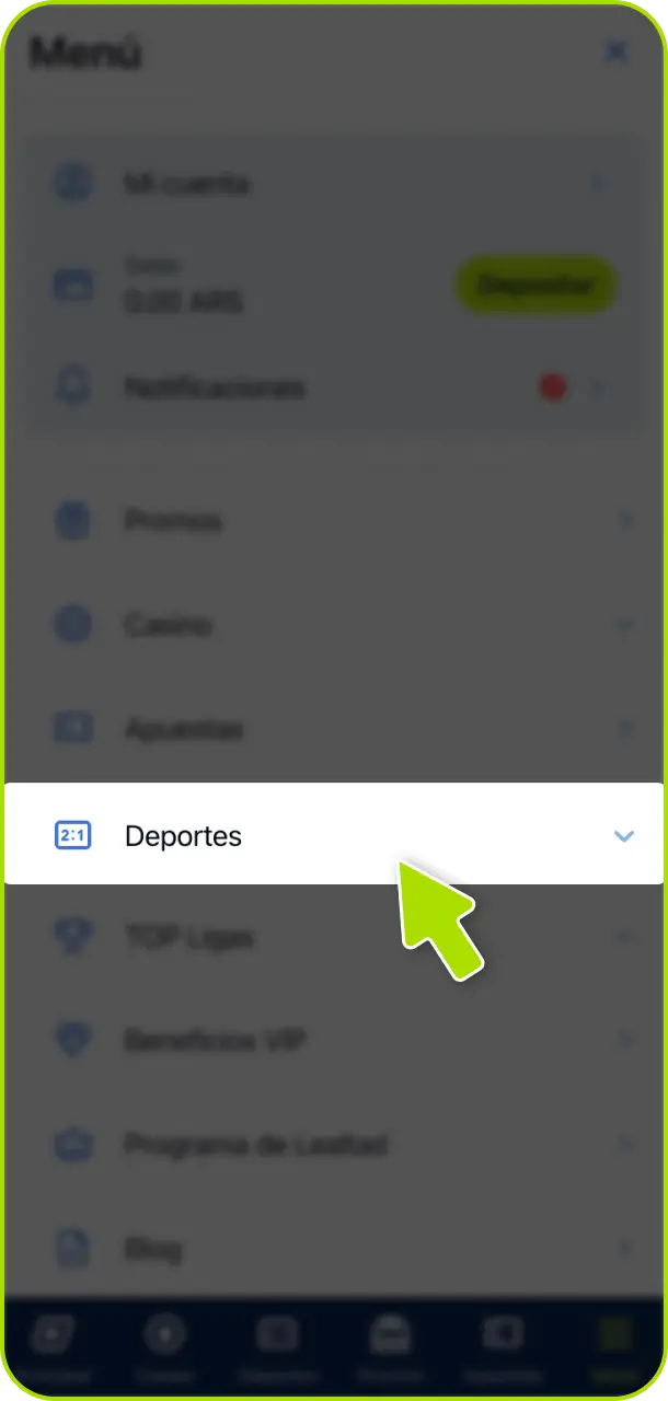 Ingresá a la sección Deportes dentro del sitio o app de Jugabet Argentina.