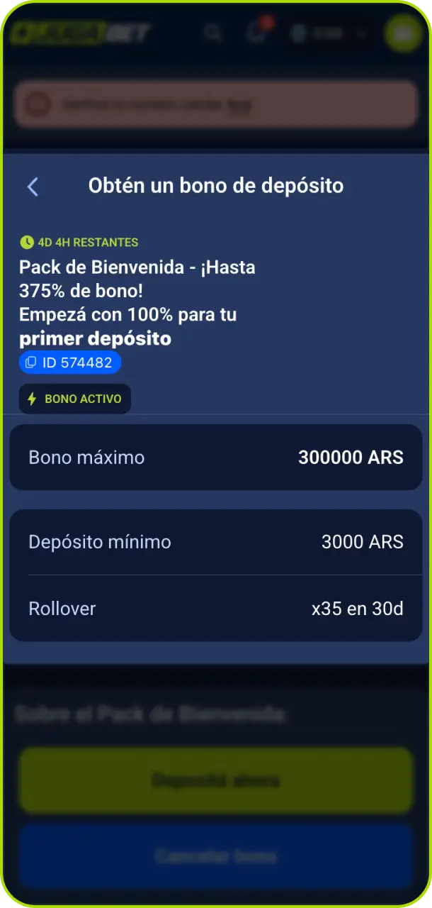 Activá el bono desde tu perfil de usuario en la plataforma de Jugabet Argentina.