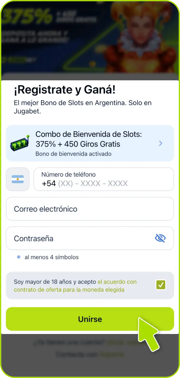 Crea tu cuenta de forma rápida y sencilla en Jugabet Argentina.