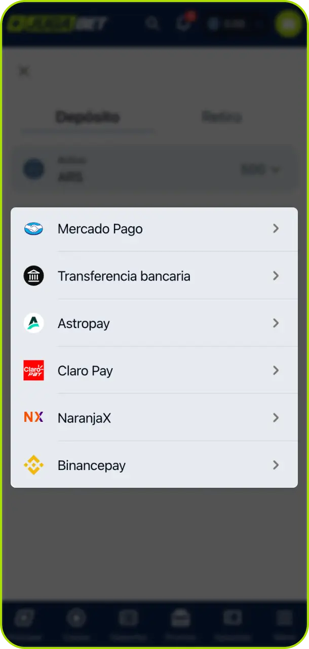 Elegí tu método de pago preferido y definí el monto a ingresar en Jugabet Argentina.