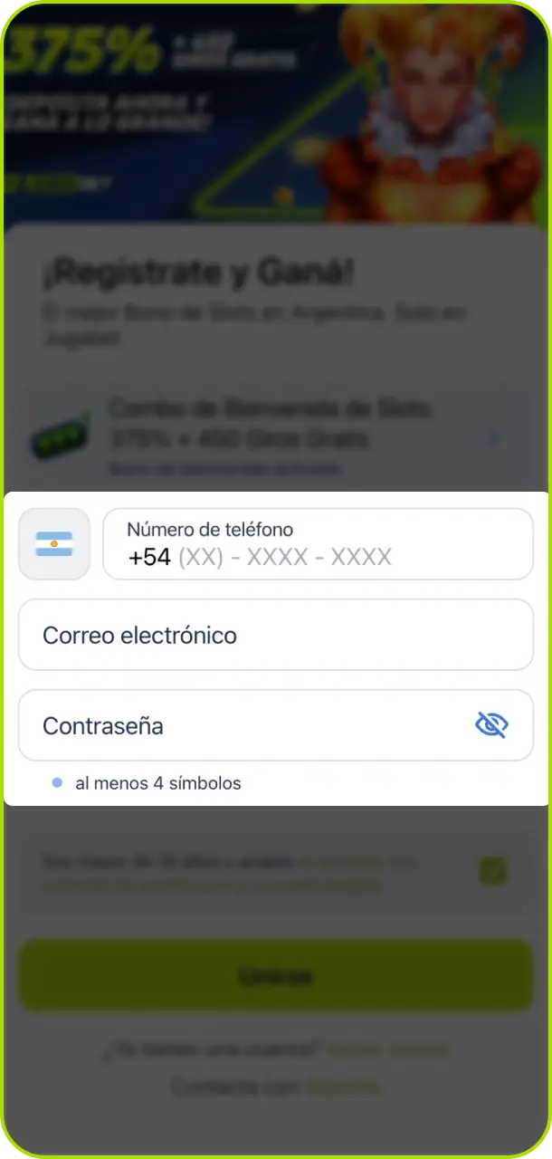 Completá el formulario con tus datos personales en Jugabet Argentina.
