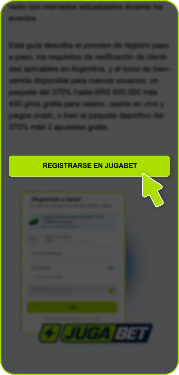 Ingresá al sitio oficial de Jugabet Argentina para iniciar el proceso.